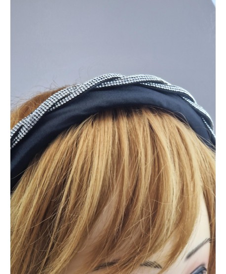 Ozdobna opaska puffy czarna z kryształkami