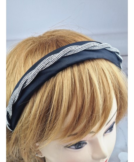 Ozdobna opaska puffy czarna z kryształkami