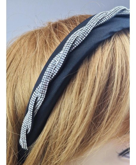 Ozdobna opaska puffy czarna z kryształkami