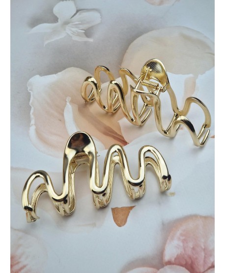 Klamra spinka metalowa złota falowana