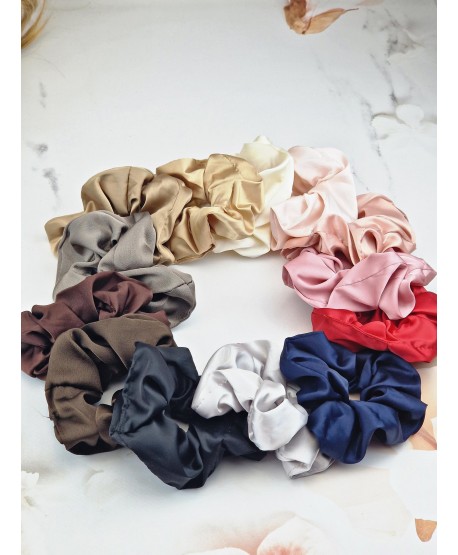 Scrunchie gumki do włosów jednolite kolory satynowe