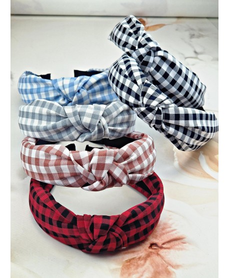 Opaski z węzełkiem do włosów w krateczkę