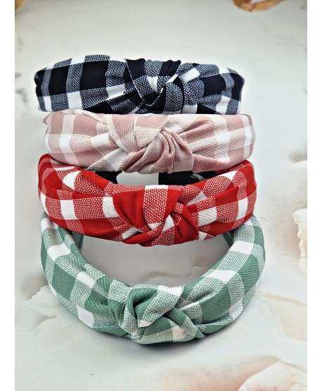 Opaski z węzełkiem do włosów w kratkę