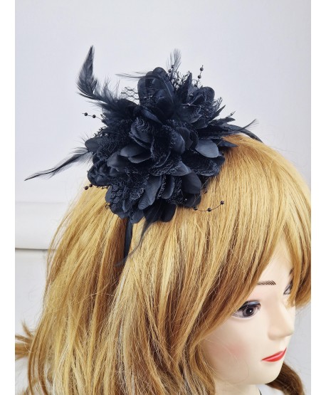 Opaska duży kwiat z piórkami