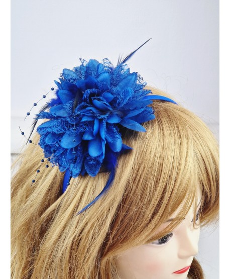 Opaska duży kwiat z piórkami