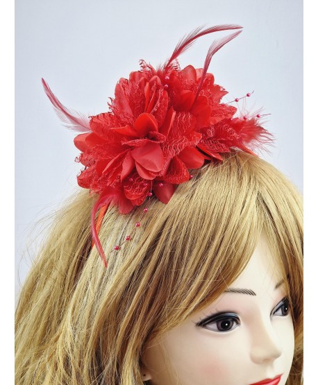 Opaska duży kwiat z piórkami