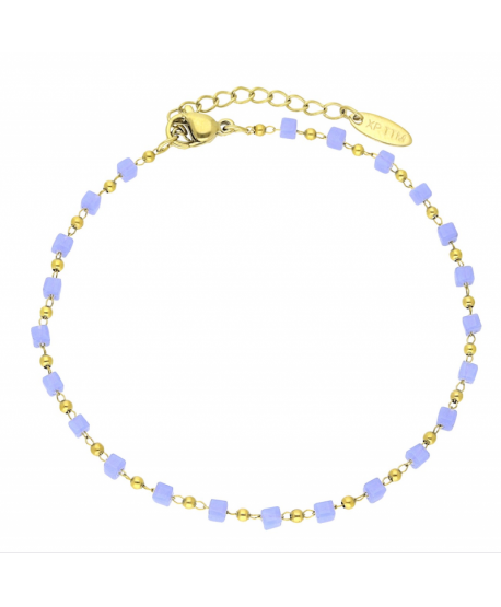 Bransoletka stal złota błękitne kosteczki