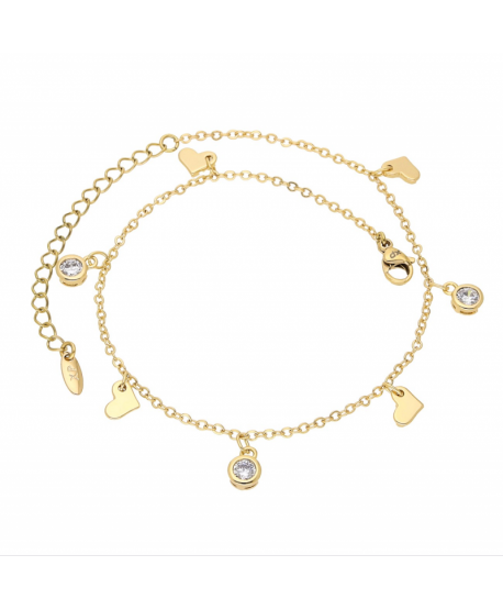 Bransoletka stal na kostkę serduszka i cyrkonie