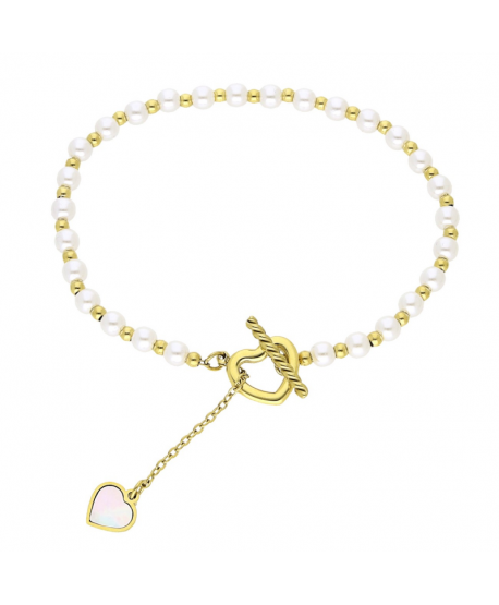 Bransoletka stal złota perełki z serduszkiem