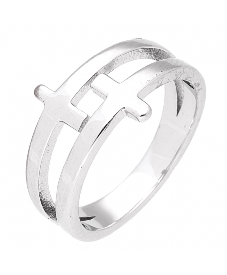 Pierścionek stal srebrny gładki z krzyżykami
