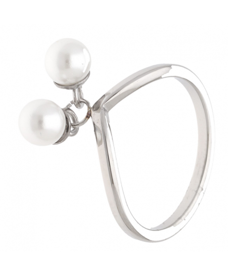 Pierścionek stal srebrny z wiszącymi perełkami