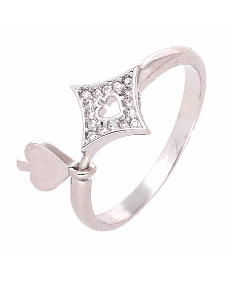 Pierścionek stal srebrny romb z serduszkiem