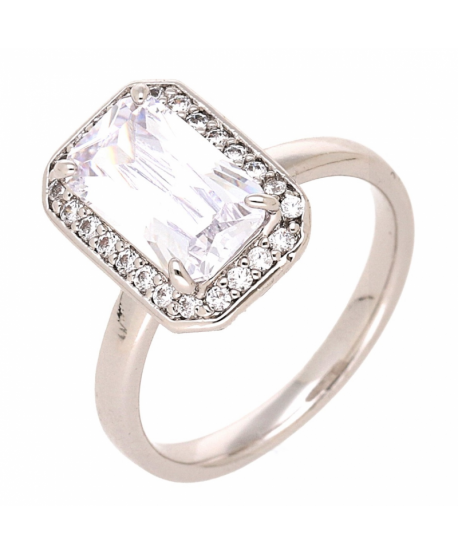 Pierścionek stal srebrny duży kryształ