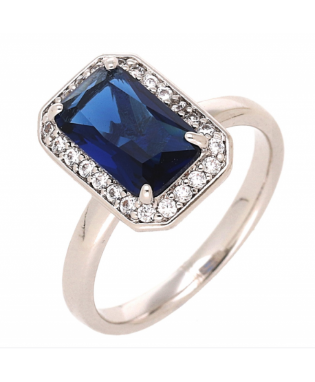 Pierścionek stal srebrny duży kryształ granatowy