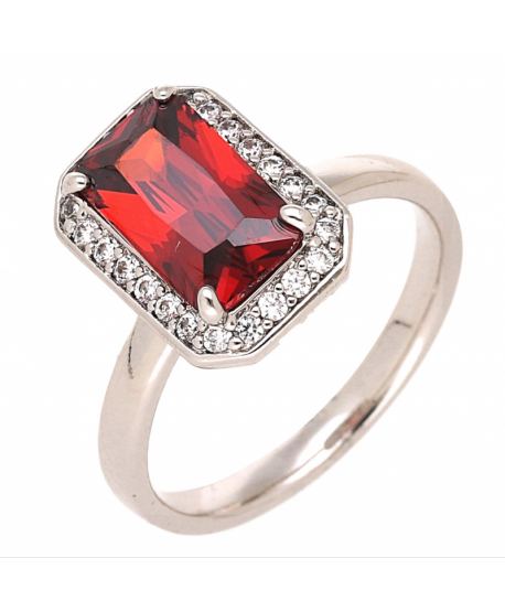 Pierścionek stal srebrny duży kryształ czerwony