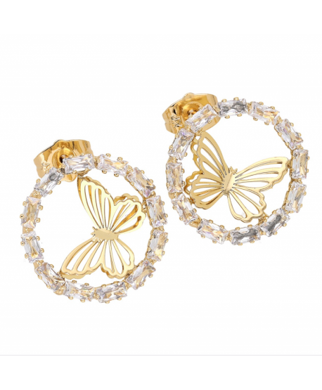 Kolczyki stal duże cyrkoniowe koła z motylem