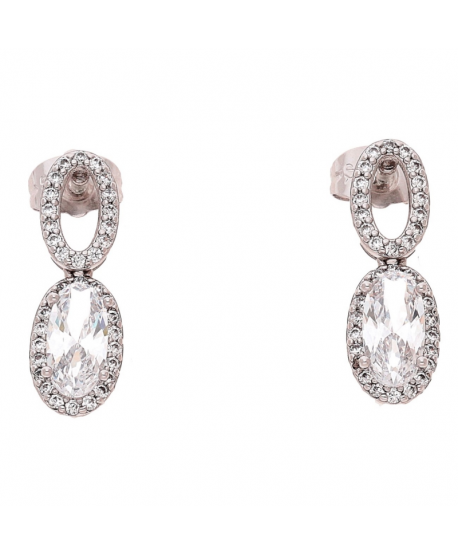 Kolczyki stal wisząca cyrkonia owal srebrne