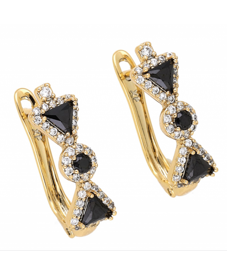 Kolczyki stal geometryczne cyrkonie czarne 2 cm