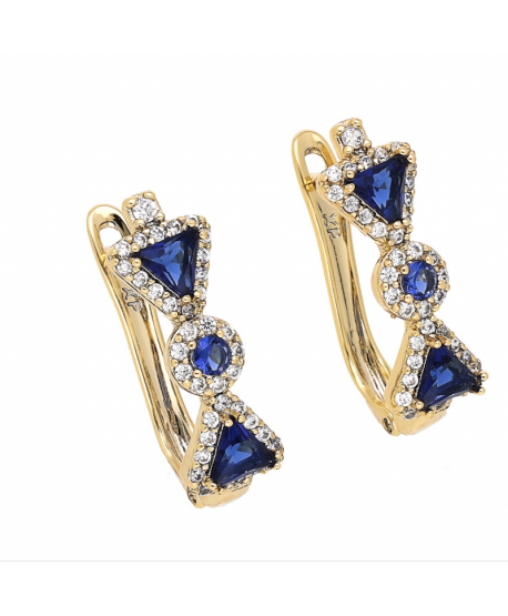 Kolczyki stal geometryczne cyrkonie niebieskie 2 cm