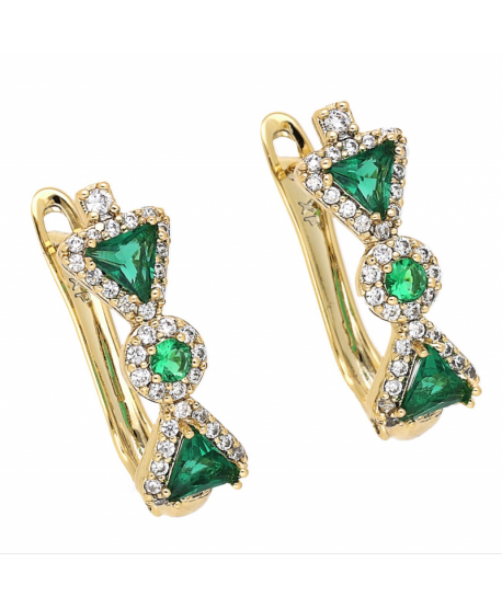 Kolczyki stal geometryczne cyrkonie zielone 2 cm