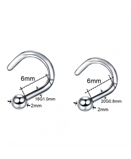 Kolczyki stal zakręcone pigmeje do nosa z kuleczką