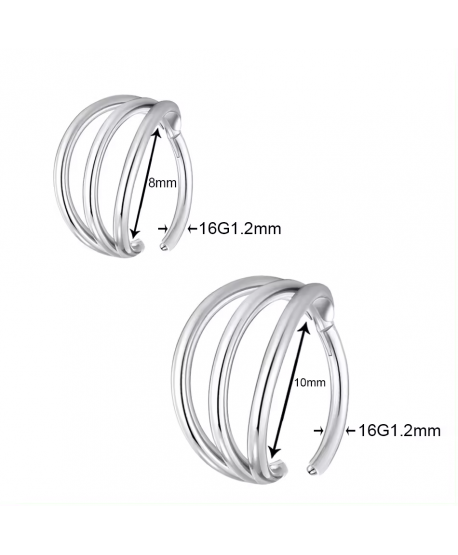 Kolczyki kółeczka clickery potrójne stal