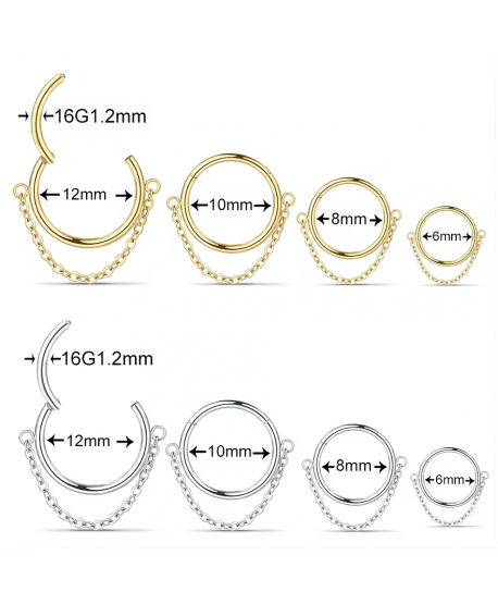 Kolczyki kółeczka clickery z łańcuszkiem stal