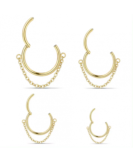 Kolczyki kółeczka clickery z łańcuszkiem stal