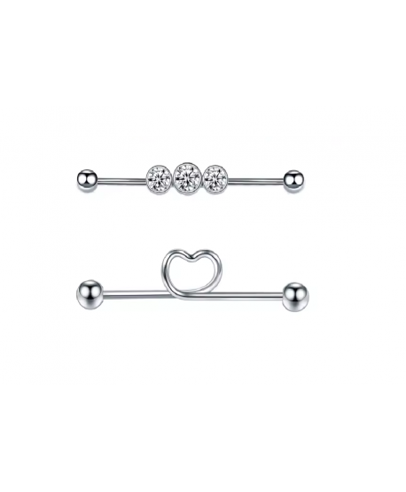 Kolczyki industrial stal z sercem 38 mm