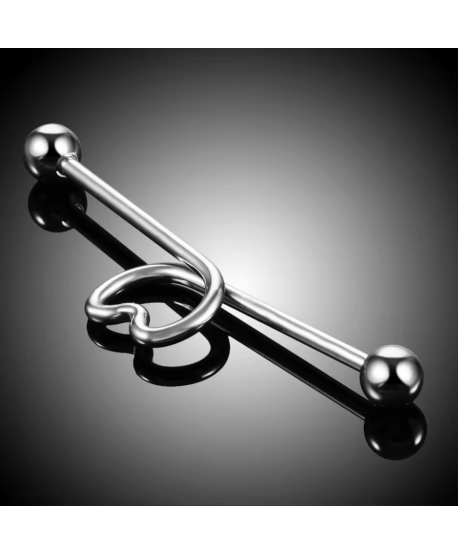 Kolczyki industrial stal z sercem 38 mm