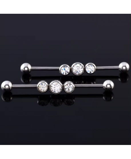 Kolczyki industrial stal z cyrkoniami 38 mm