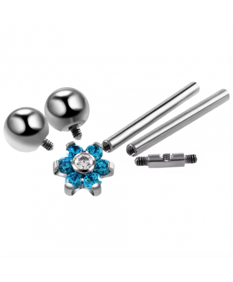 Kolczyki industrial tytan z kwiatuszkiem 36 mm