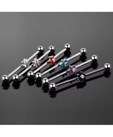 Kolczyki industrial tytan z kwiatuszkiem 36 mm