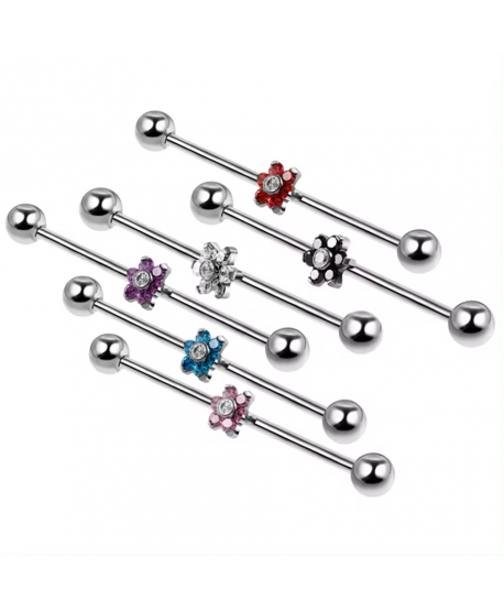 Kolczyki industrial tytan z kwiatuszkiem 36 mm