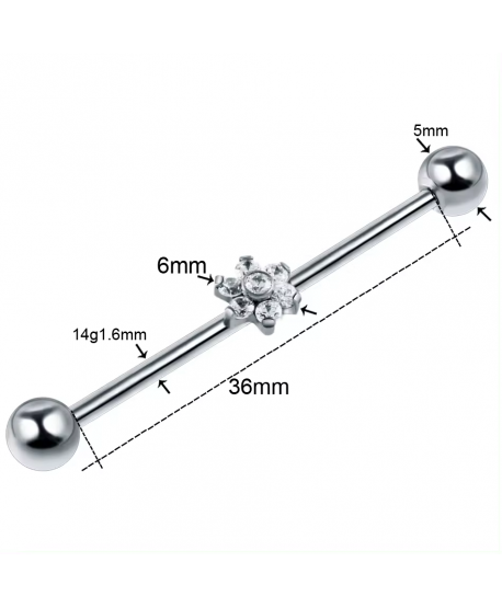 Kolczyki industrial tytan z kwiatuszkiem 36 mm
