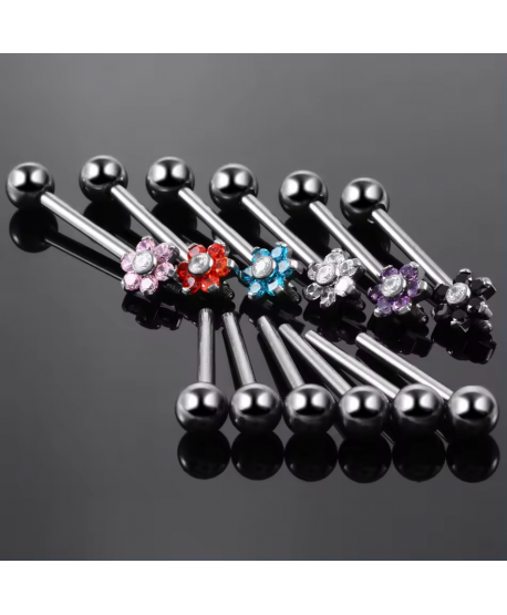 Kolczyki industrial tytan z kwiatuszkiem 36 mm