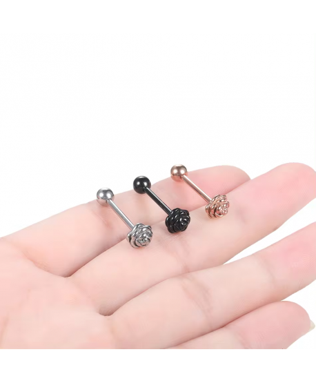 Kolczyki do języka z różyczką stal 16 mm