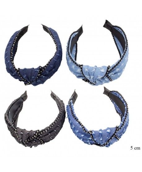Opaska do włosów z węzełkiem jeansowa