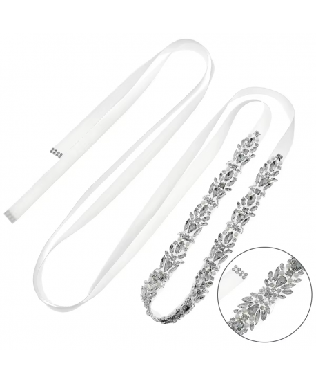 Ozdobny pasek biżuteryjny srebrne kryształki i perełki