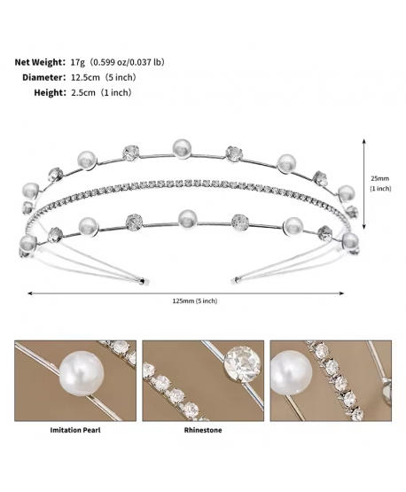 Ozdobna opaska do włosów srebrna z kryształkami i perełkami