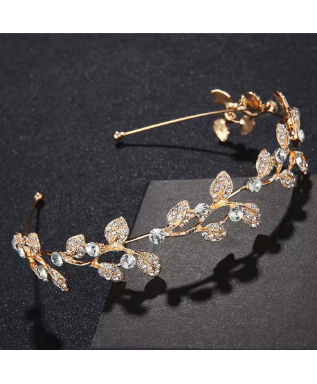 Opaska złota do włosów ozdobne listki