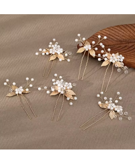 Ozdobne kokówki złote z perełkami i listkami