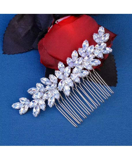 Grzebień ozdobny do włosów srebrny kryształowy