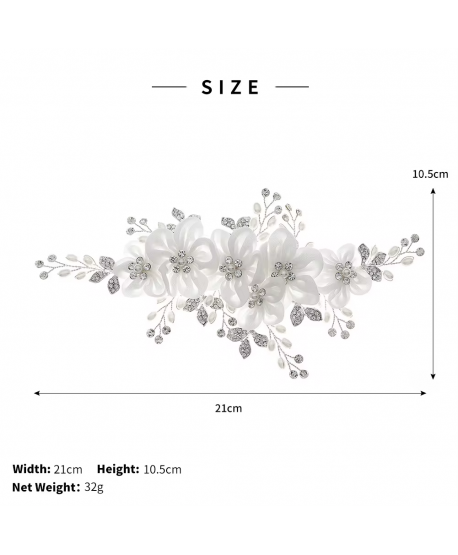 Ozdobna spinka do włosów srebrna białe kwiaty