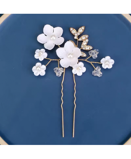 Ozdobna kokówka do włosów białe kwiatuszki