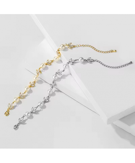 Bransoletka srebrna stal cyrkonie z perełką