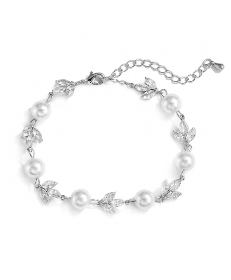 Bransoletka srebrna stal cyrkonie z perełką