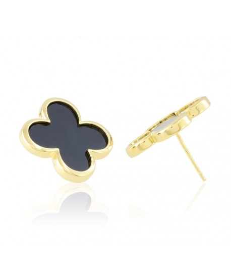 Kolczyki stal duże koniczyny z czarną emalią