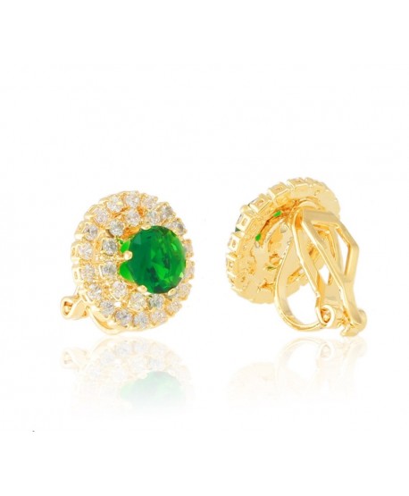 Klipsy złocone okrągłe cyrkonie zielone
