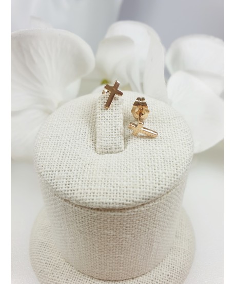 Kolczyki stal złote krzyżyki